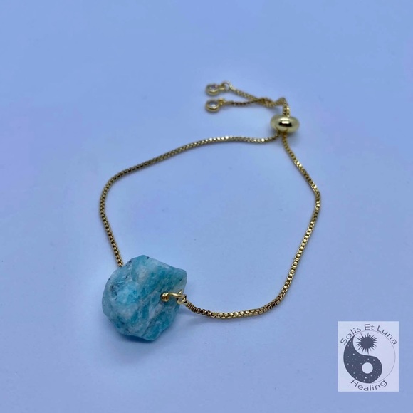 14K Gold Plated Amazonite Adjustable Bracelet - Picture 1 of 4